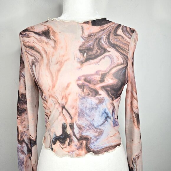 SHEIN Y2K Marble Print Sheer Mesh Long Sleeve Crop Top - Picture 3 of 9